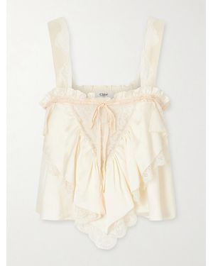 Chloé Lace-Trimmed Silk-Satin Cami - Natural