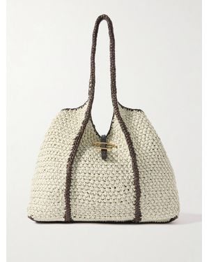 Tod's T Timeless Large Leather-Trimmed Crocheted Raffia Tote - Natural
