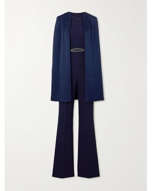 Safiyaa Aisling Embellished Stretch-Cady And Satin Jumpsuit - Blue