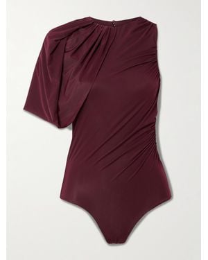 Maygel Coronel Carlos Gathered Stretch-Mesh Bodysuit - Purple