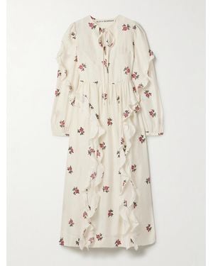Alix Of Bohemia Lina Ruffled Floral-Print Silk-Voile Midi Dress - Natural