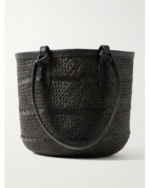 Hunting Season Sac À Main En Iraca Tressé Et En Cuir Small - Noir