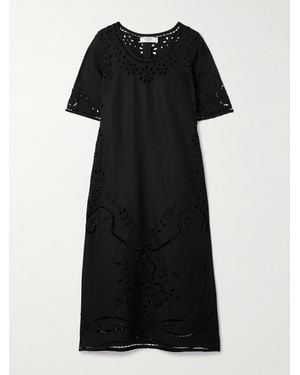 Sea Lula Broderie Anglaise Voile Midi Dress - Black