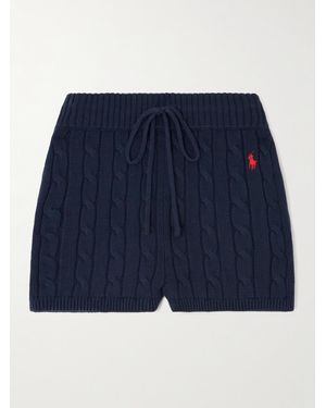 Polo Ralph Lauren Embroidered Cable-Knit Cotton-Blend Shorts - Blue
