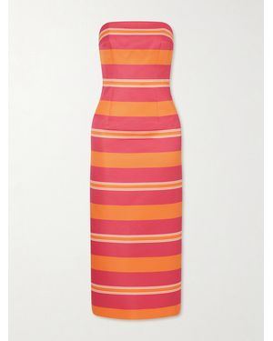 Emilia Wickstead Manolo Blahnik Leila Striped Taffeta-Faille Midi Dress - Red
