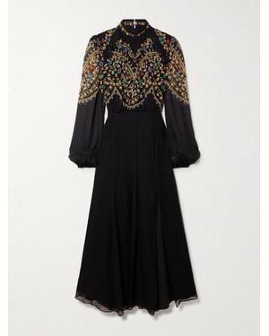 Saloni Jacqui-B Belted Printed Chiffon Midi Dress - Black