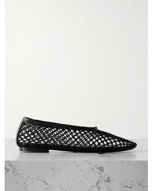 STAUD Alba Leather-Trimmed Crochet Ballet Flats - White