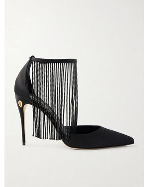 Jennifer Chamandi Fernando 105 Crystal-Embellished Fringed Satin Pumps - Black