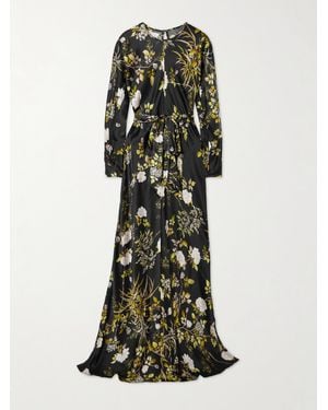 Cara Cara Montgomery Belted Floral-Print Hammered-Silk Maxi Dress - Green