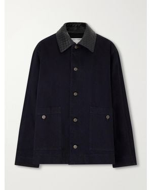 Bottega Veneta Intrecciato Leather-Trimmed Denim Jacket - Blue