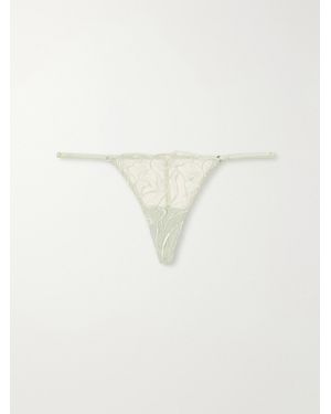 Kiki de Montparnasse Calla Lily Floral-Embroidered Mesh Thong - Natural