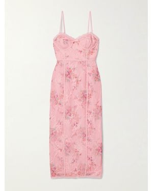 LoveShackFancy Tresor Midikleid Aus Spitze Mit Blumenprint Und Crêpe-De-Chine-Besätzen - Pink
