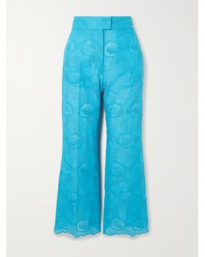 Valentino Garavani Broderie Anglaise Cotton Bootcut Trousers - Blue