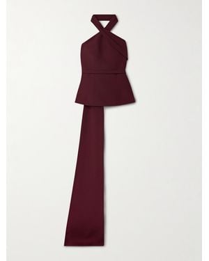 Safiyaa Odele Asymmetric Draped Crepe Halterneck Top - Red