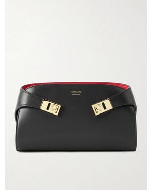 Ferragamo Hug Embellished Textured-Leather Shoulder Bag - Black