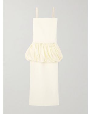 Carven Layered Grain De Poudre Wool And Gathered Satin Gown - Natural