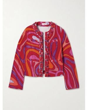 Emilio Pucci Embellished Twill-Trimmed Printed Cotton-Terry Jacket - Red