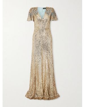 Jenny Packham Manon Embellished Mesh Gown - Natural