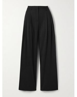 Twp Pantalon Large En Serge De Laine Mélangée À Finitions En Satin Et À Plis Suli - Noir