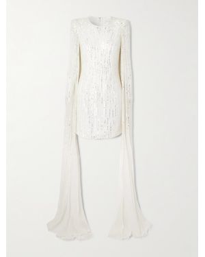 Jenny Packham Sweet Magic Cape-Effect Embellished Tulle Mini Dress - White
