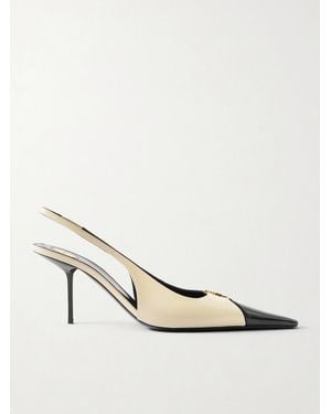 Saint Laurent Babylone Cassandre-Embellished Two-Tone Leather Slingback Court Shoes - Natural