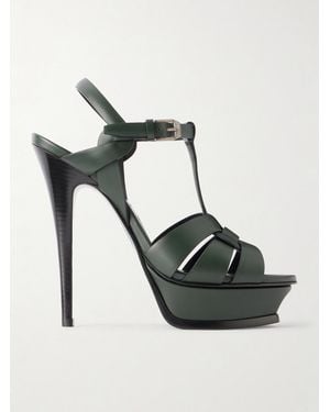 Saint Laurent Tribute Woven Patent-Leather Platform Sandals - Black
