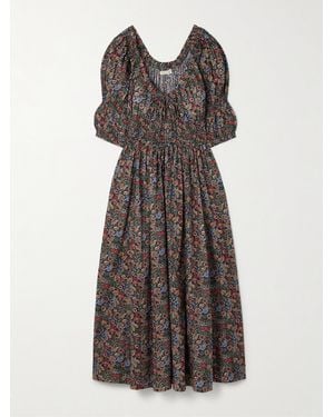 Doen Ischia Midikleid Aus Biobaumwoll-Voile Mit Blumenprint Und Raffungen - Mehrfarbig