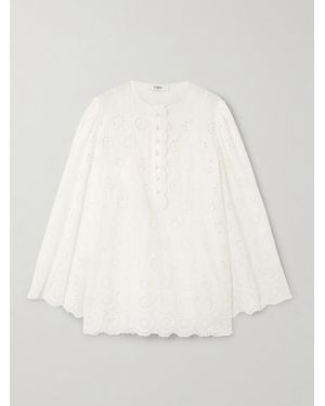 Chloé Scalloped Broderie Anglaise Cotton-Blend Mini Dress - Natural