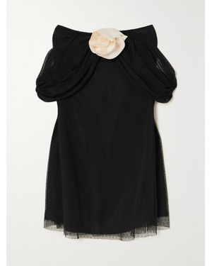 BERNADETTE Daffodil Floral-Appliquéd Point D'Esprit Tulle And Silk Crepe De Chine Mini Dress - Black