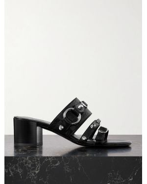 Balenciaga Mules En Cuir Froissé À Ornements City - Noir