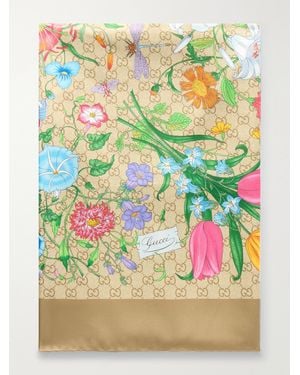 Gucci Flora Printed Silk-Twill Scarf - Grey