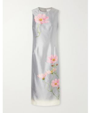 Oscar de la Renta Floral-Print Satin Midi Dress - White
