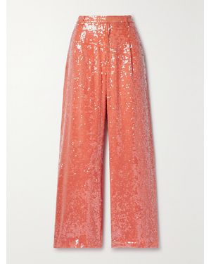 LAPOINTE Pleated Sequined Crepe Wide-Leg Trousers - Red