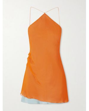 SIR. Dabica Layered Halterneck Silk-Chiffon Mini Dress - Orange