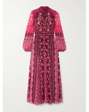 Saloni Jacqui-B Printed Silk Crepe De Chine Maxi Dress - Red