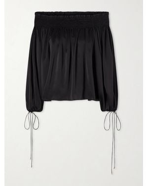 Chloé Off-The-Shoulder Gathered Silk-Satin Blouse - Black