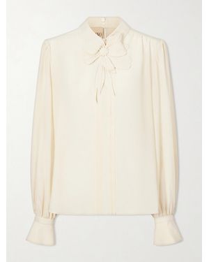 Valentino Garavani Bow-Embellished Silk-Crepe De Chine Blouse - Natural