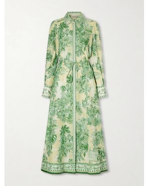 ALÉMAIS Sara Belted Printed Cotton And Silk-Blend Maxi Dress - Green