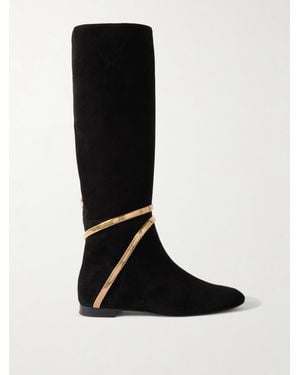 Rene Caovilla Embellished Suede Knee Boots - Black