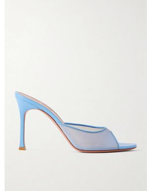 AMINA MUADDI Alexa Leather-Trimmed Mesh Mules - Blue