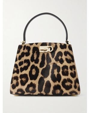 Ferragamo St. Box Leather-Trimmed Leopard-Print Pony Hair Tote - Multicolour