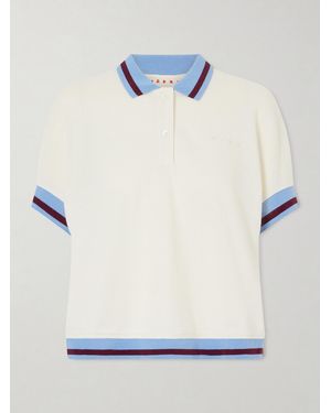 Marni Embroidered Striped Cotton-Piqué Polo Shirt - Blue