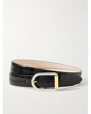DEHANCHE Mija Mixed Metal Croc-Effect Leather Belt - Black