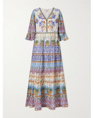 Emporio Sirenuse Bella Pleated Printed Cotton Maxi Dress - White