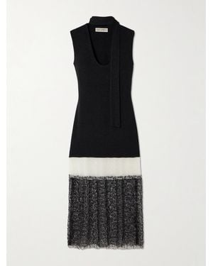 Siedres Esa Embellished Tiered Ribbed-Knit And Tulle Midi Dress - Black