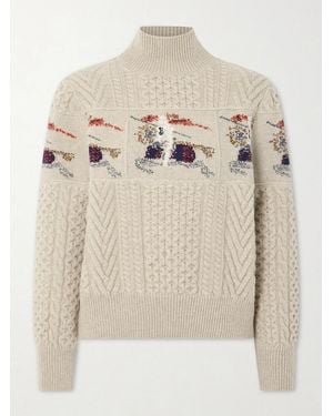 Burberry Cable-Knit Jacquard Wool And Cashmere-Blend Turtleneck Jumper - Natural