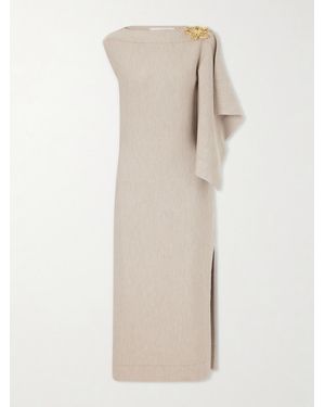 Oscar de la Renta Draped Wool-Blend Knitted Midi Dress - Natural
