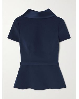 Safiyaa Elvan Belted Duchesse Satin-Trimmed Crepe Blouse - Blue