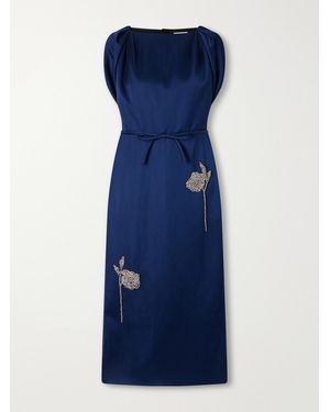 Erdem Bow-Detail Embroidered Satin Midi Dress - Blue