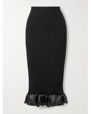 FFORME Riley Satin-Trimmed Ribbed Wool-Blend Skirt - Black